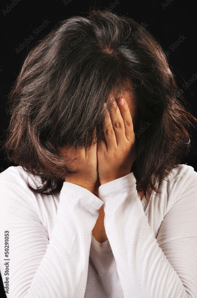 Woman Cover Her Face With Hands Woman Cover Her Face With Hands