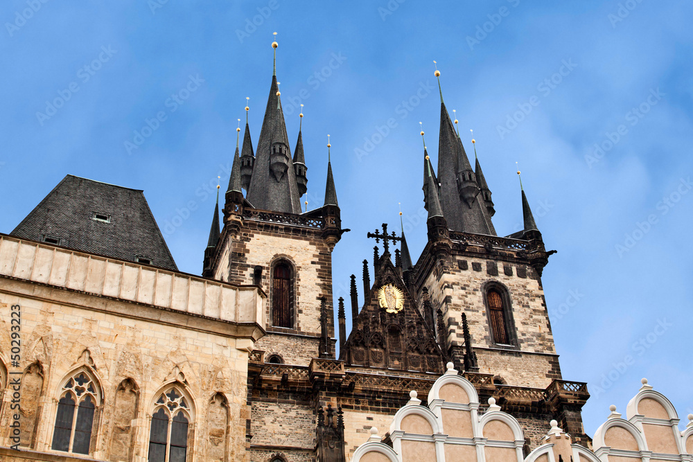 Symbol of Prague: Church of Our Lady before Tyn on Old Town Squa