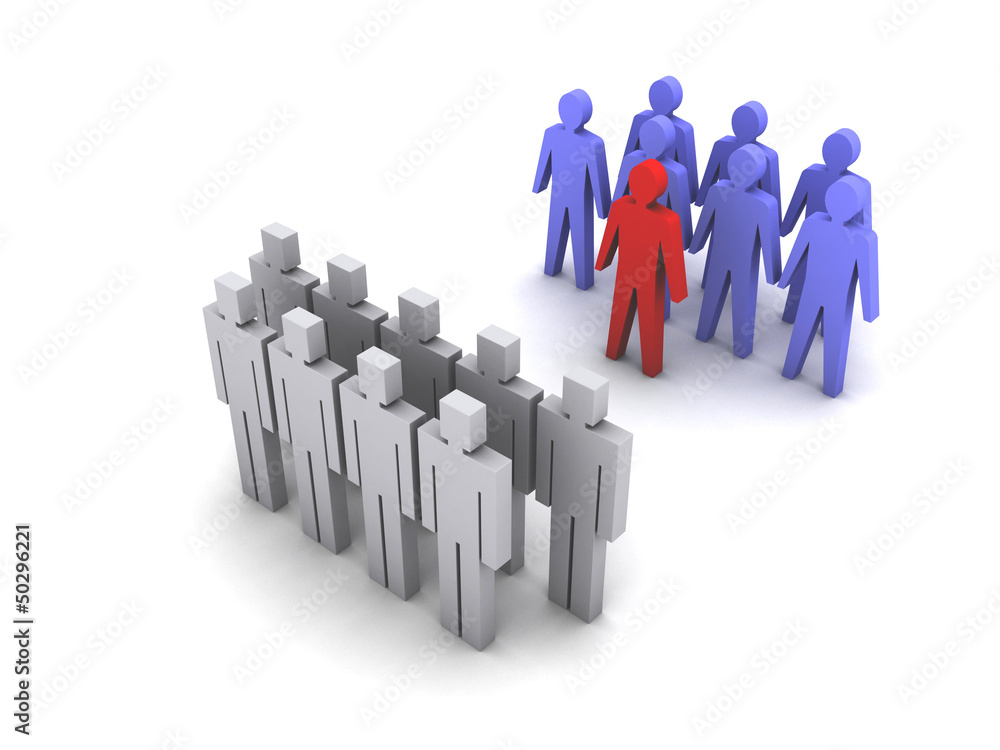 Team with leader versus team without leader, crowd.