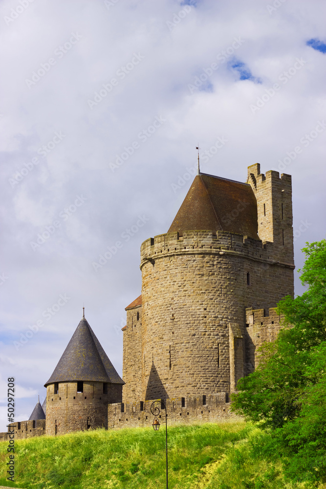 Beautiful view of old medieval castle in Carcassone, France
