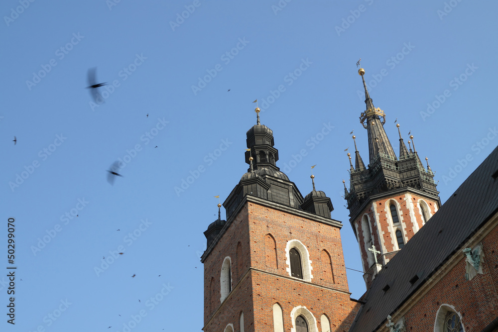 Fototapeta premium Poland, Kraków, Towers of st Mary's Church (Mariacki)