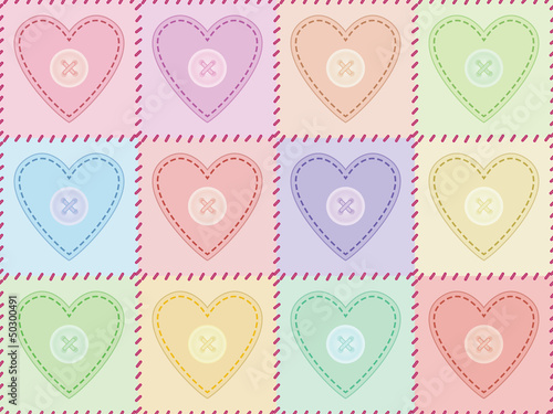 seamless pattern with sewed felt hearts