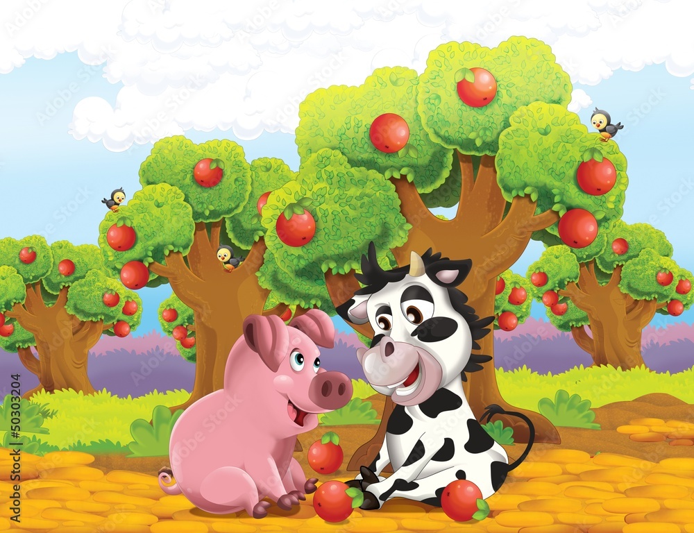 Fototapeta premium The life on the farm - illustration for the children