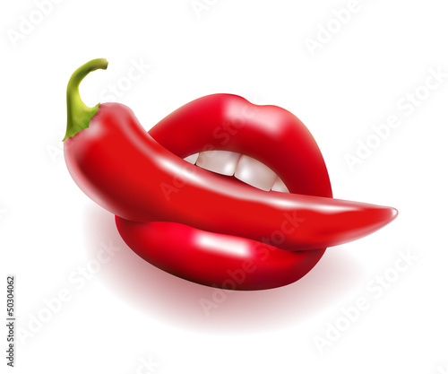 red hot chili pepper in open mouth