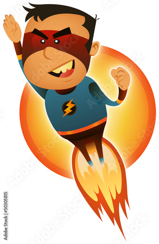 Comic Superhero Blasting Off