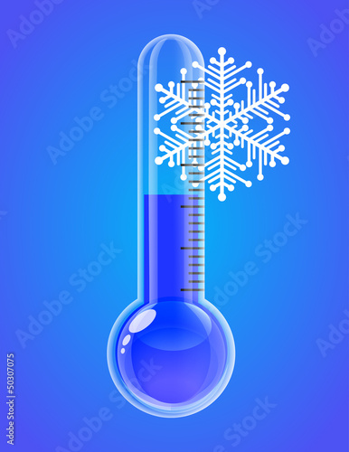 Thermometer with snowflakes. Cold weather.