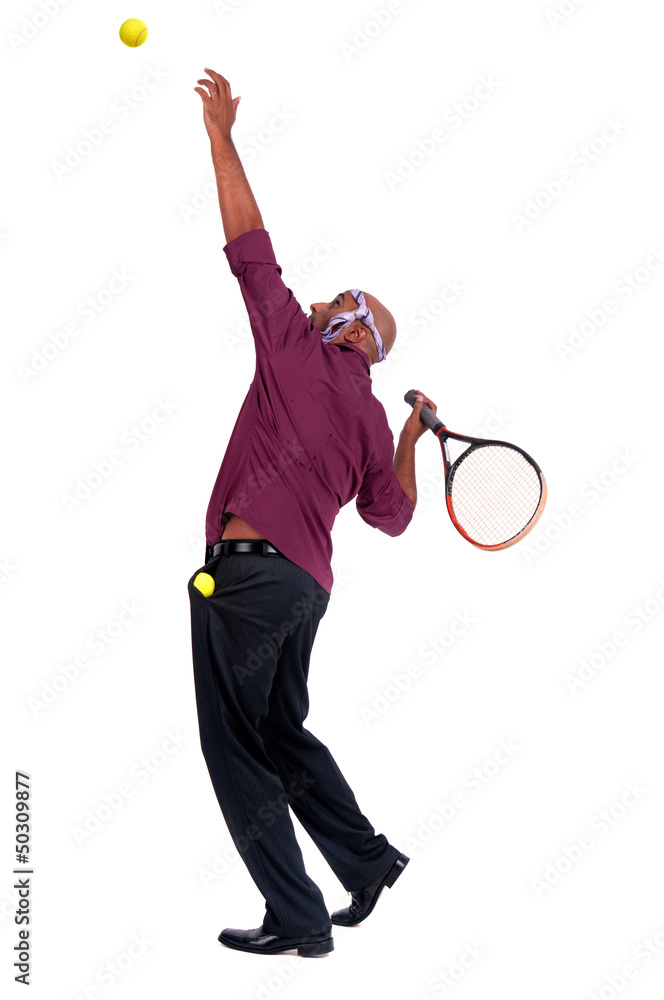 business man playing tennis