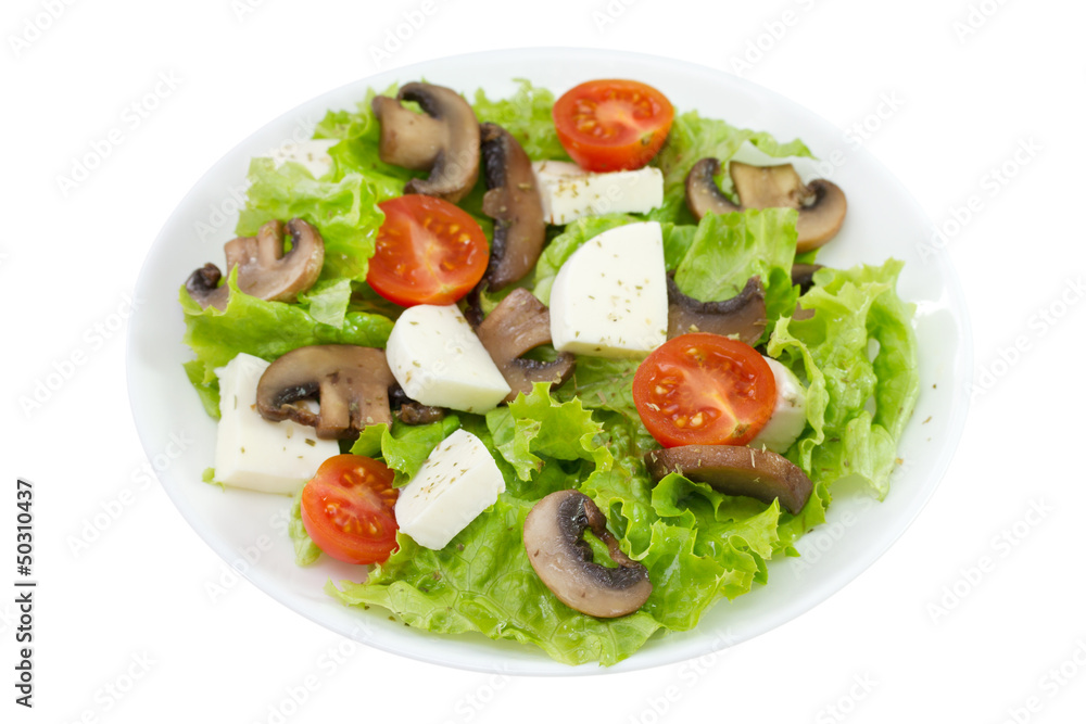 salad mushrooms with mozzarella and tomato