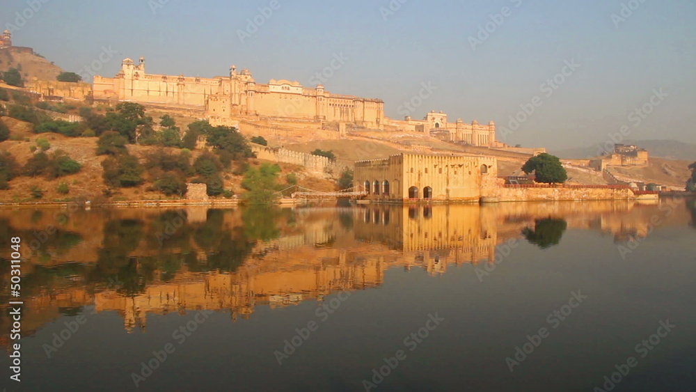 landscape with fort and lake in Jaipur India landscape with fort and lake in Jaipur India