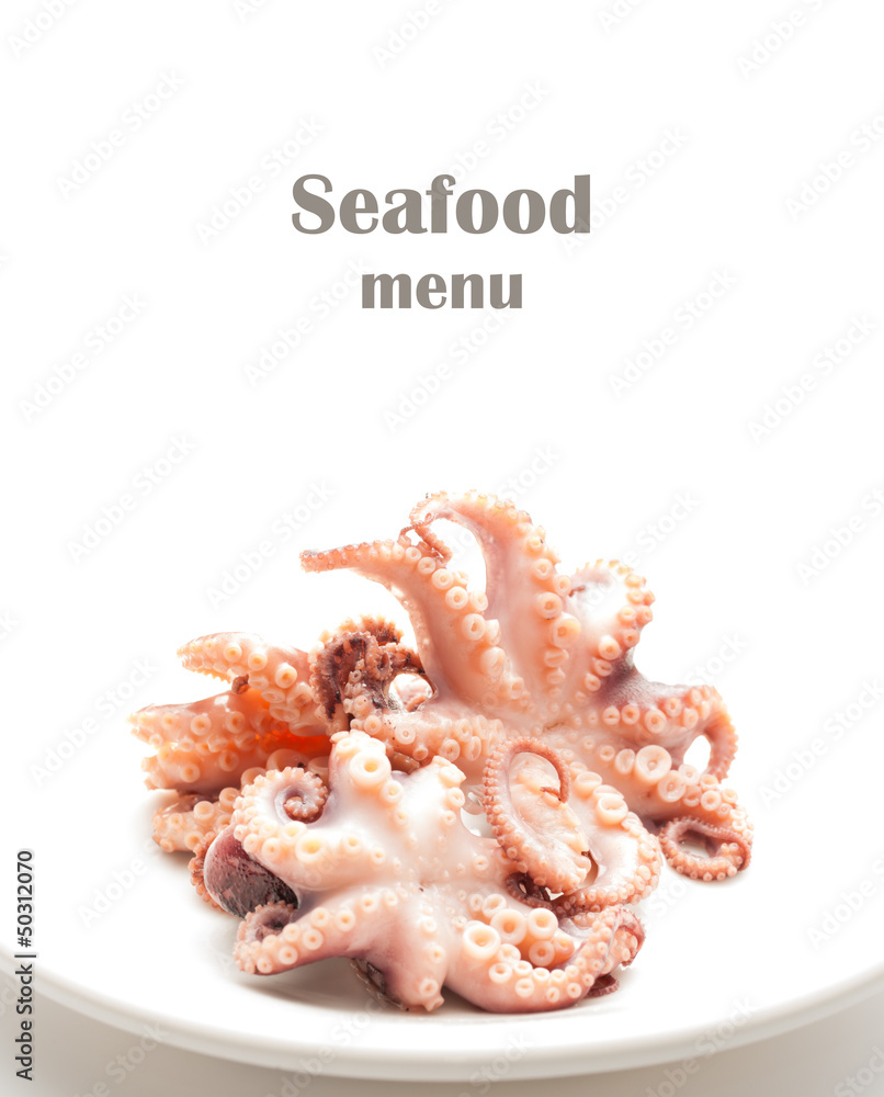 Seafood menu - octopus isolated on white background Seafood menu - octopus isolated on white background