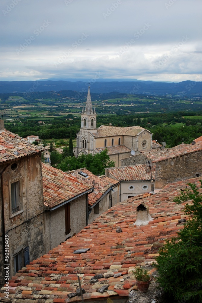 Landscape of Bonnieux village and countryside, Provence, France