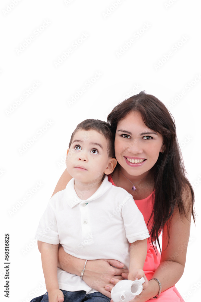 Portrait of mother and child, isolated on white Portrait of mother and child, isolated on white
