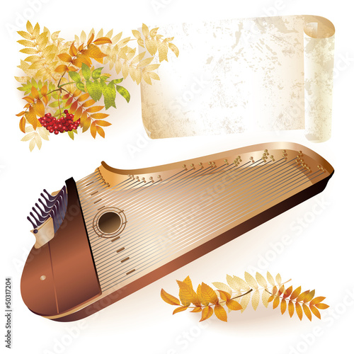 Traditional Finnish kantele. Isolated on white autumn background