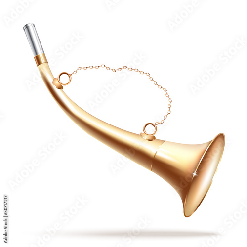 Traditional hunting horn, isolated on white background