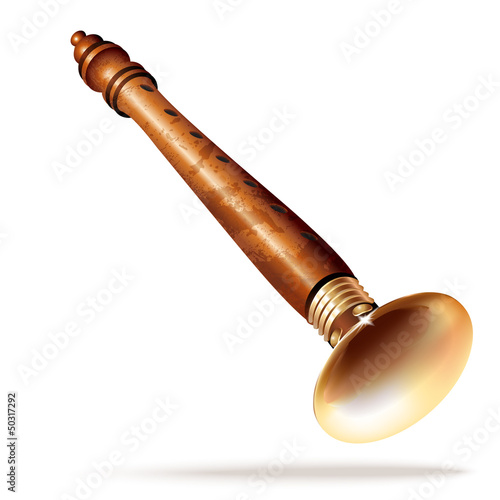 Traditional Indian shehnai, isolated on white background