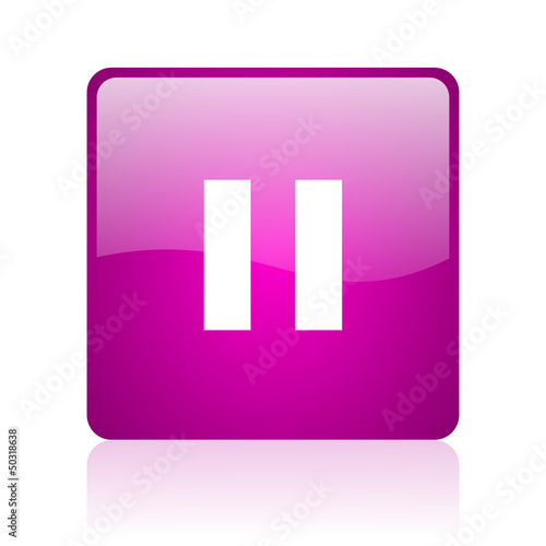 pause violet square web glossy icon