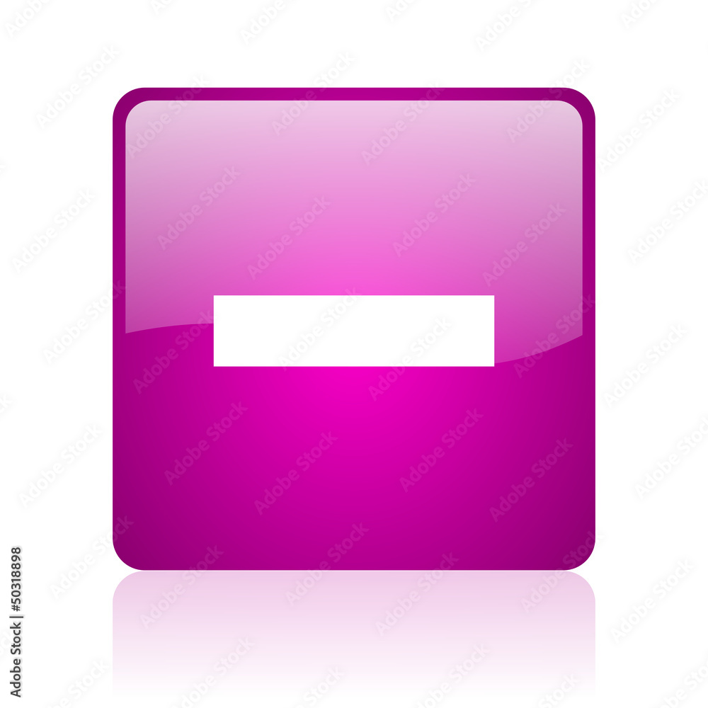 minus violet square web glossy icon