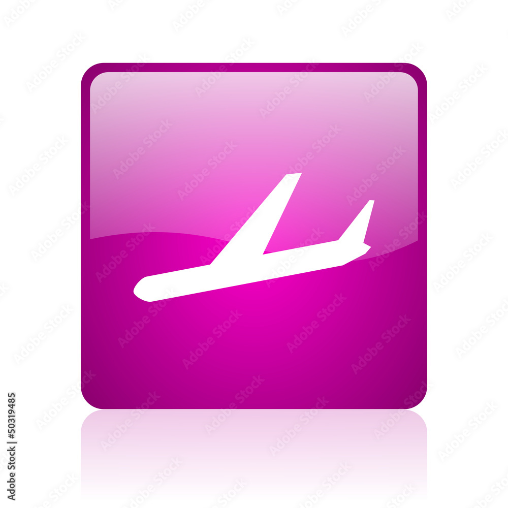 airplane violet square web glossy icon