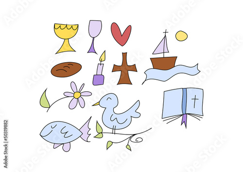 Buntes Clipart-Set: Christliche Symbole