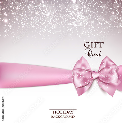 Gorgeous holiday background with pink bow and copy space. Vector