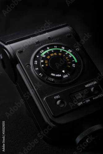 Macro shot of a flash control system of a camera