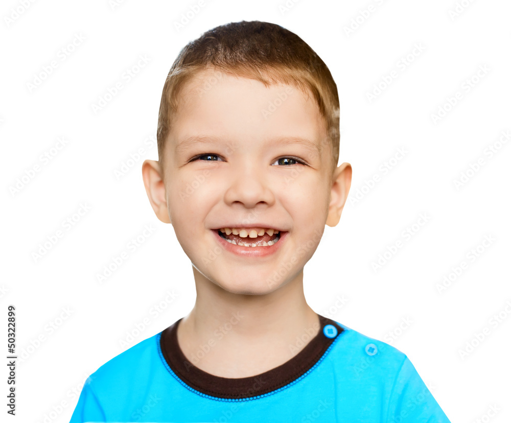 Close Up portrait smeiling boy, isolated in white background Close Up portrait smeiling boy, isolated in white background