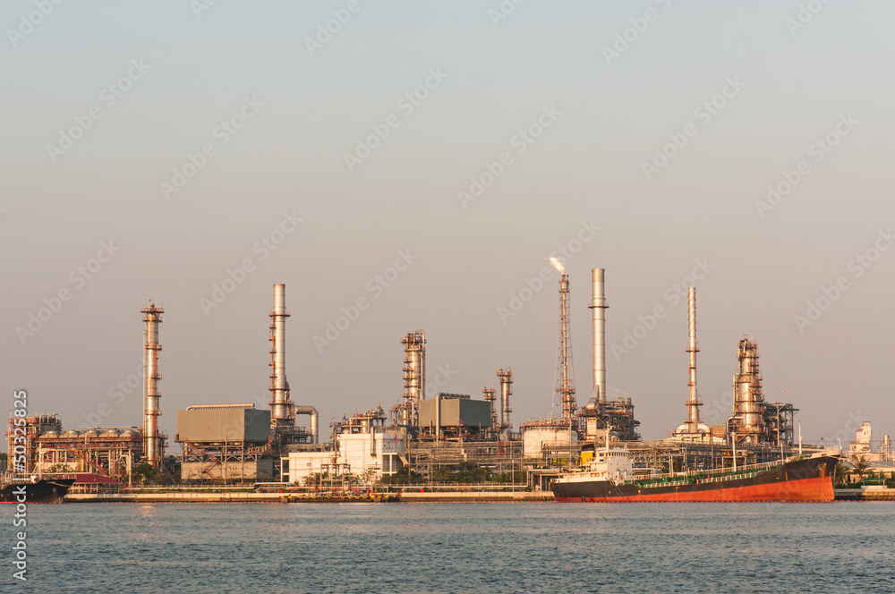 Oil refinery at twilight,Chao Phraya river, Thailand