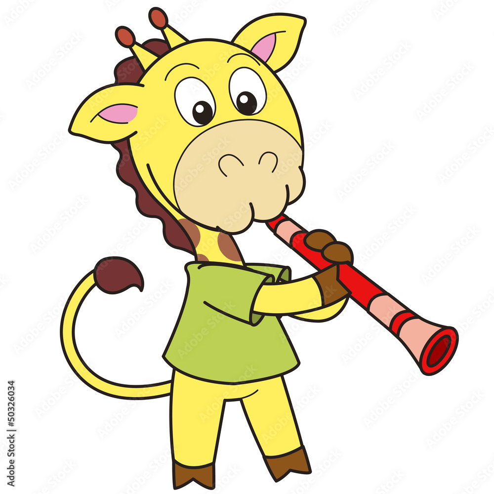 Fototapeta premium Cartoon Giraffe Playing a Clarinet