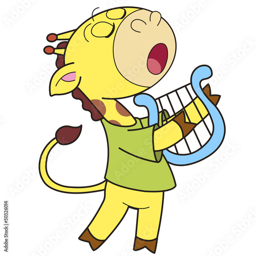 Cartoon Giraffe Playing a Harp