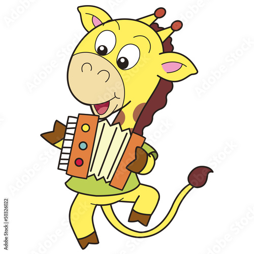 Cartoon Giraffe Playing an Accordion