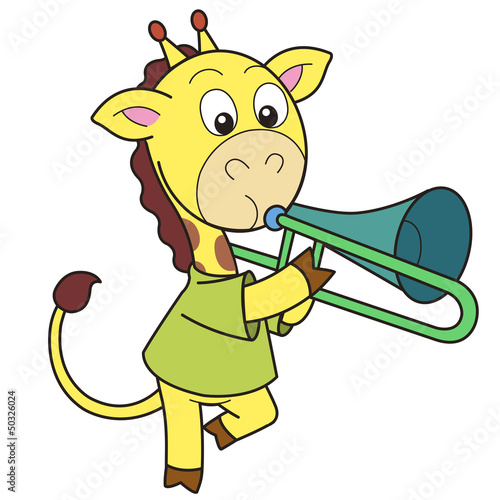 Cartoon Giraffe Playing a Trombone