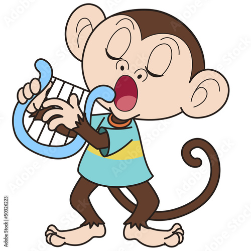 Cartoon Monkey Playing a Harp