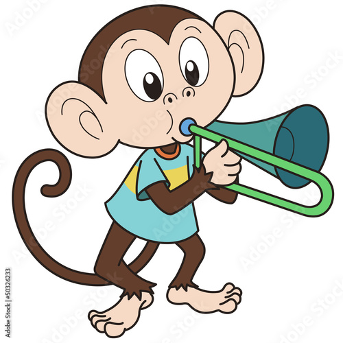 Cartoon Monkey Playing a Trombone