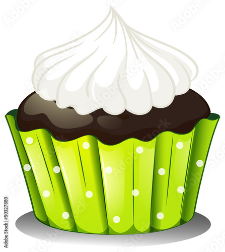 A chocolate cupcake with an icing