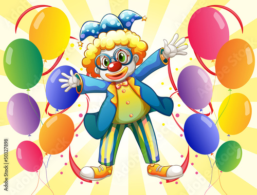 A clown with colorful party balloons