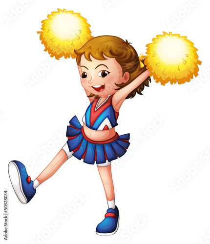 A cheerleader with yellow pompoms