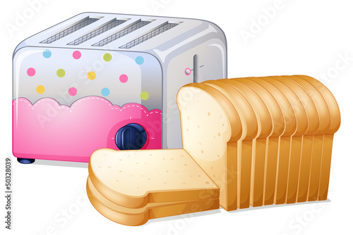 An oven toaster and slices of breads