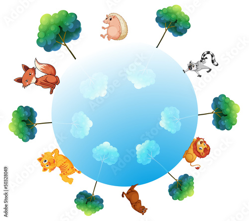 A representation of the earth with animals and plants