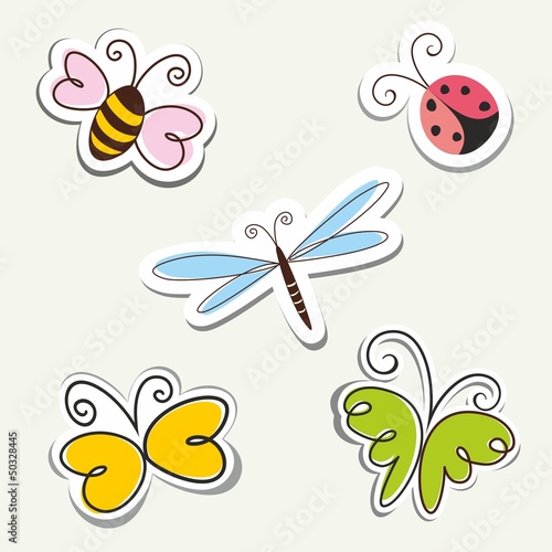 Cartoon Insects. Vector label set.