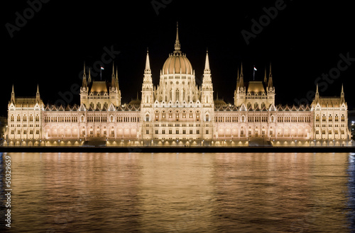 Hungarian Parliament by night in Budapest