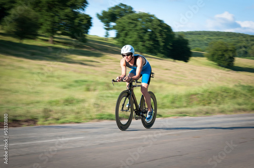 Panned shot of bicyclist