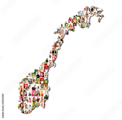 Portrait of a lot of people - map of norway