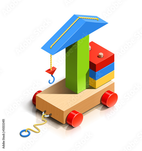lifting crane, wooden toy vector illustration isolated on
