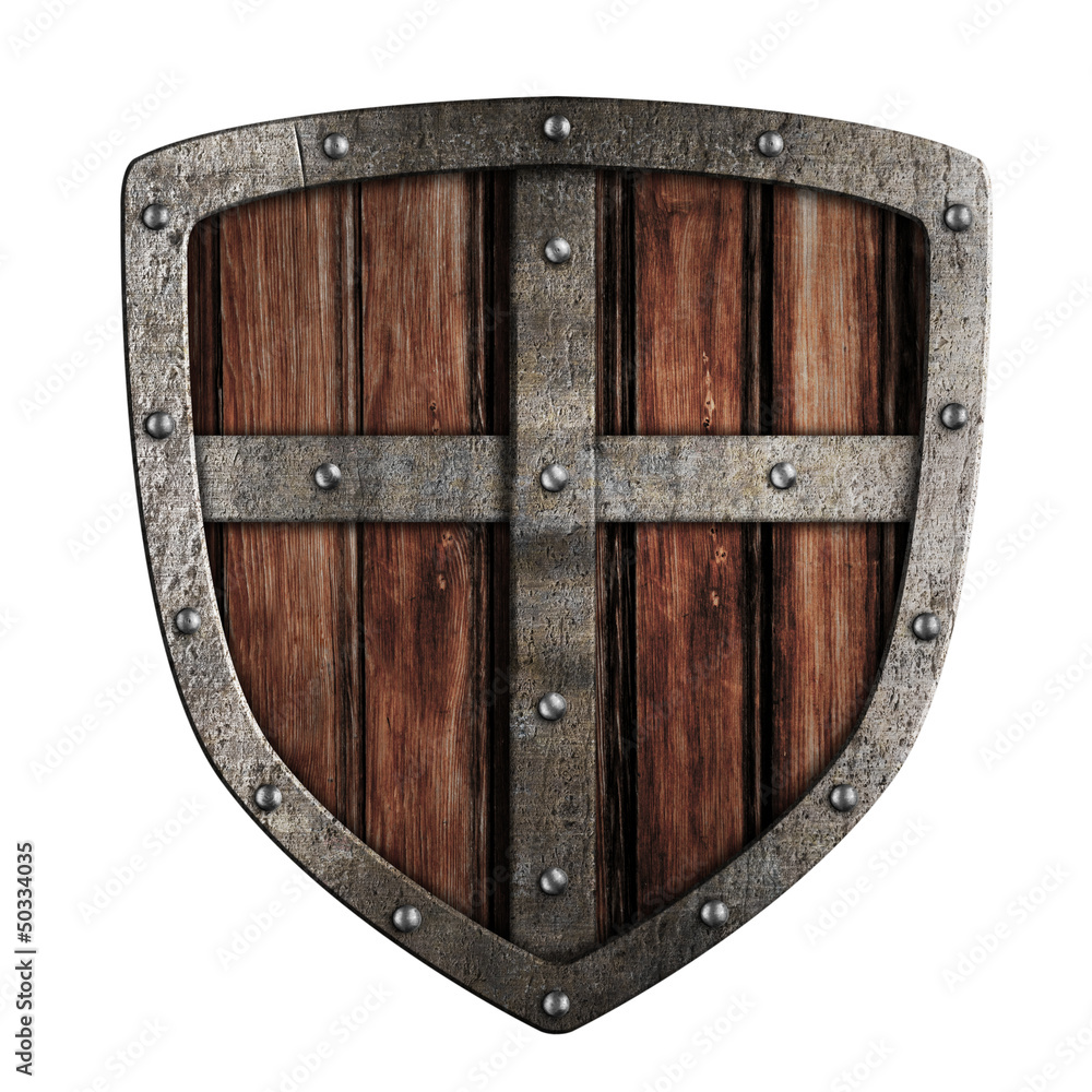 Fototapeta premium Old crusader wooden shield illustration isolated on white