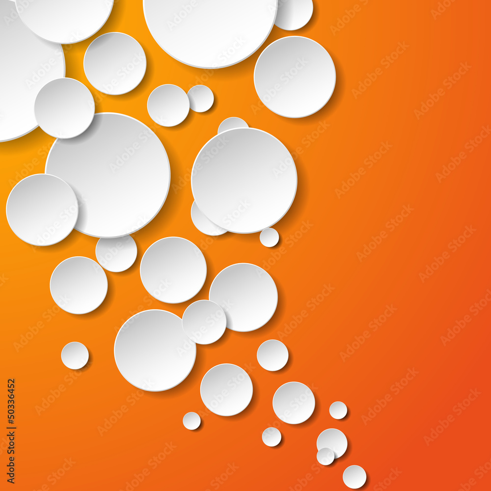 Abstract white paper circles on orange background Abstract white paper circles on orange background