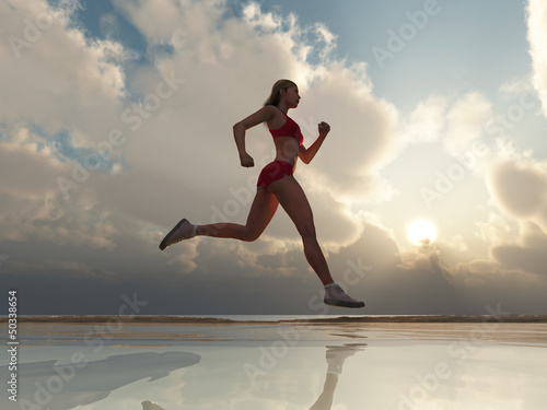 Woman running on the beach