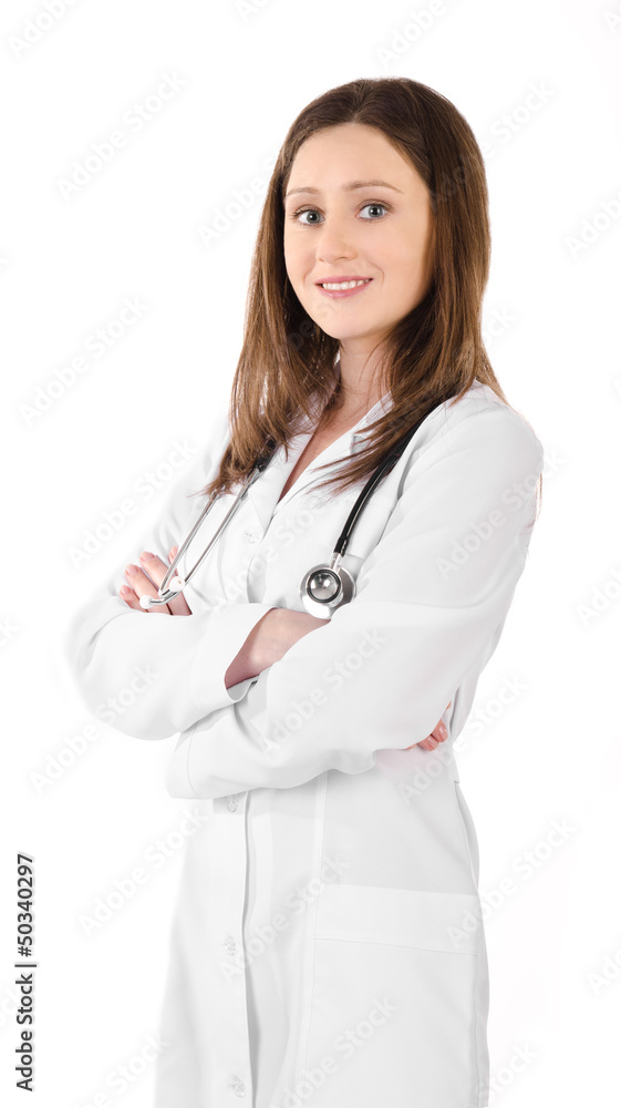 Smiling young doctor woman with a stethoscope isolated Smiling young doctor woman with a stethoscope isolated