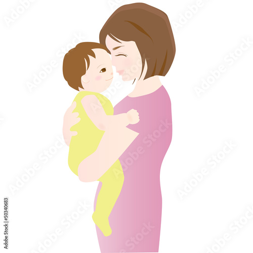 女性　赤ちゃんを抱く　見つめ合う