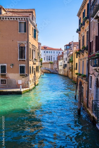 A typical view of Venice channels and buildings.