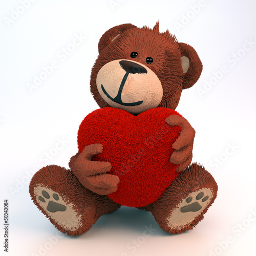 Teddybär umarmt Plüschherz